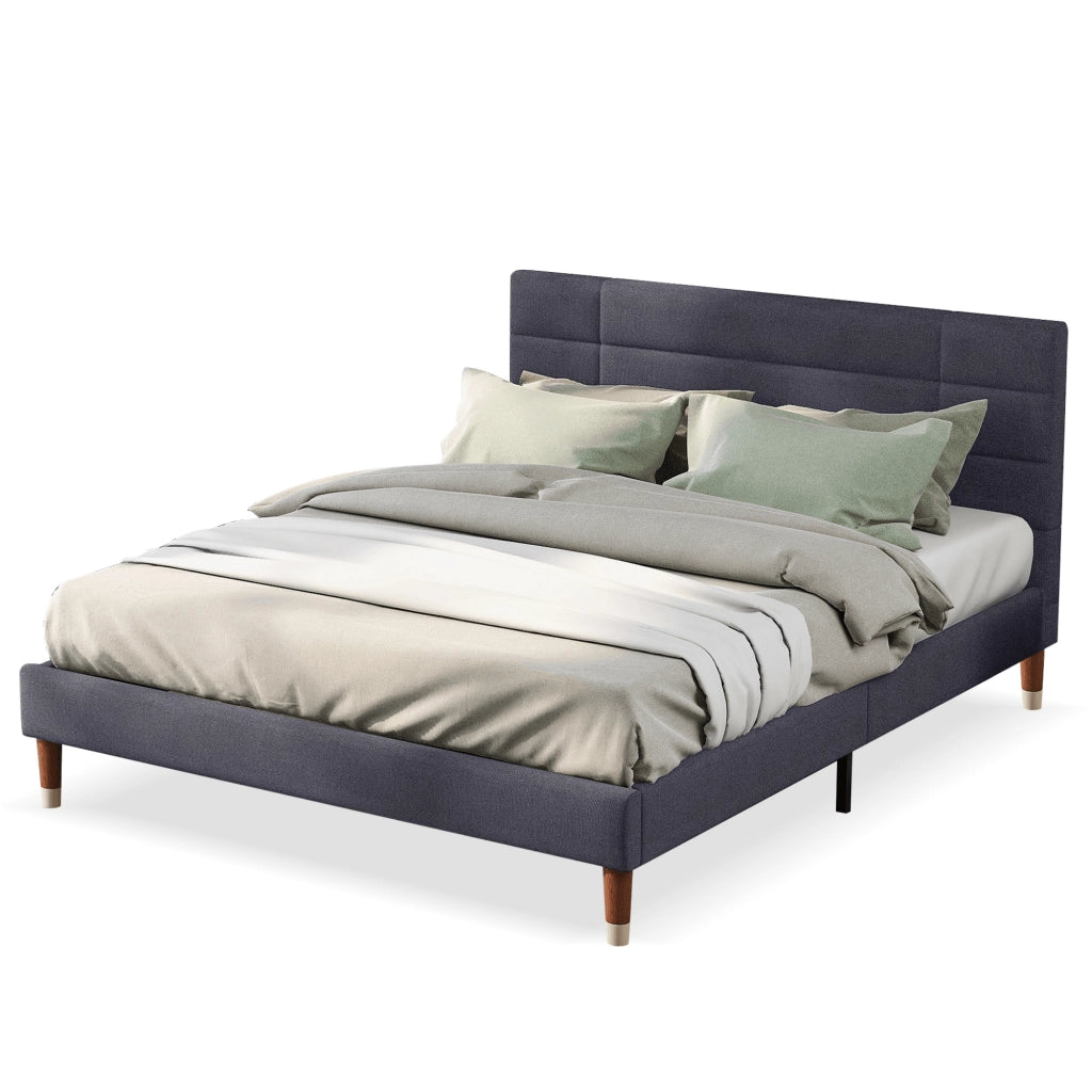 Letto Adulto 140×200 cm; Letto Matrimoniale con Testiera Imbottita e Spazio Sottoletto; senza Materasso; Grigio