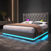 DESMIU Letto contenitore letto matrimoniale con USB, Type-C e LED regolabile 160 × 200 cm, senza materasso