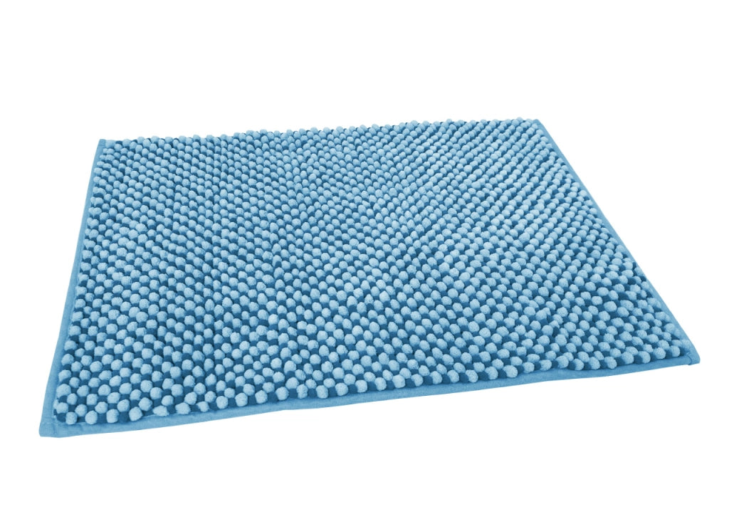 Tappeto Bagno Doccia Antiscivolo In Ciniglia Super Assorbente Modello Dots - Parure 3 Pezzi - Cielo
