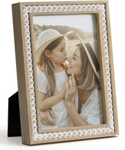 Scatola Fotografica in Legno 10 x 15 cm - Stile Boho - Scatola Fotografica in Legno - Decorazione per Parete - Ornamento con Perle - Stile Rustico - Scatola Fotografica in Legno per Parete
