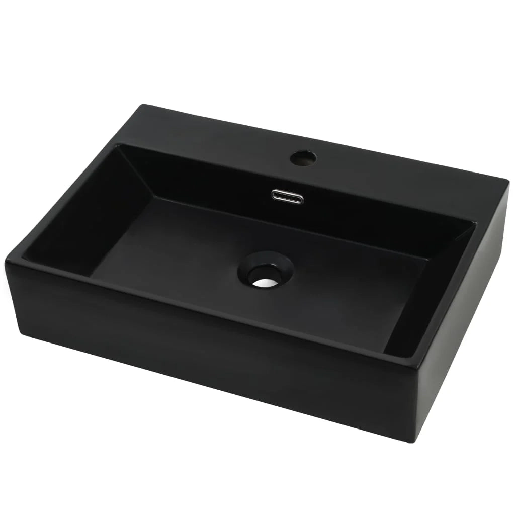Lavabo in ceramica con foro per rubinetto 76 x 42,5 cm nero 02_0002547