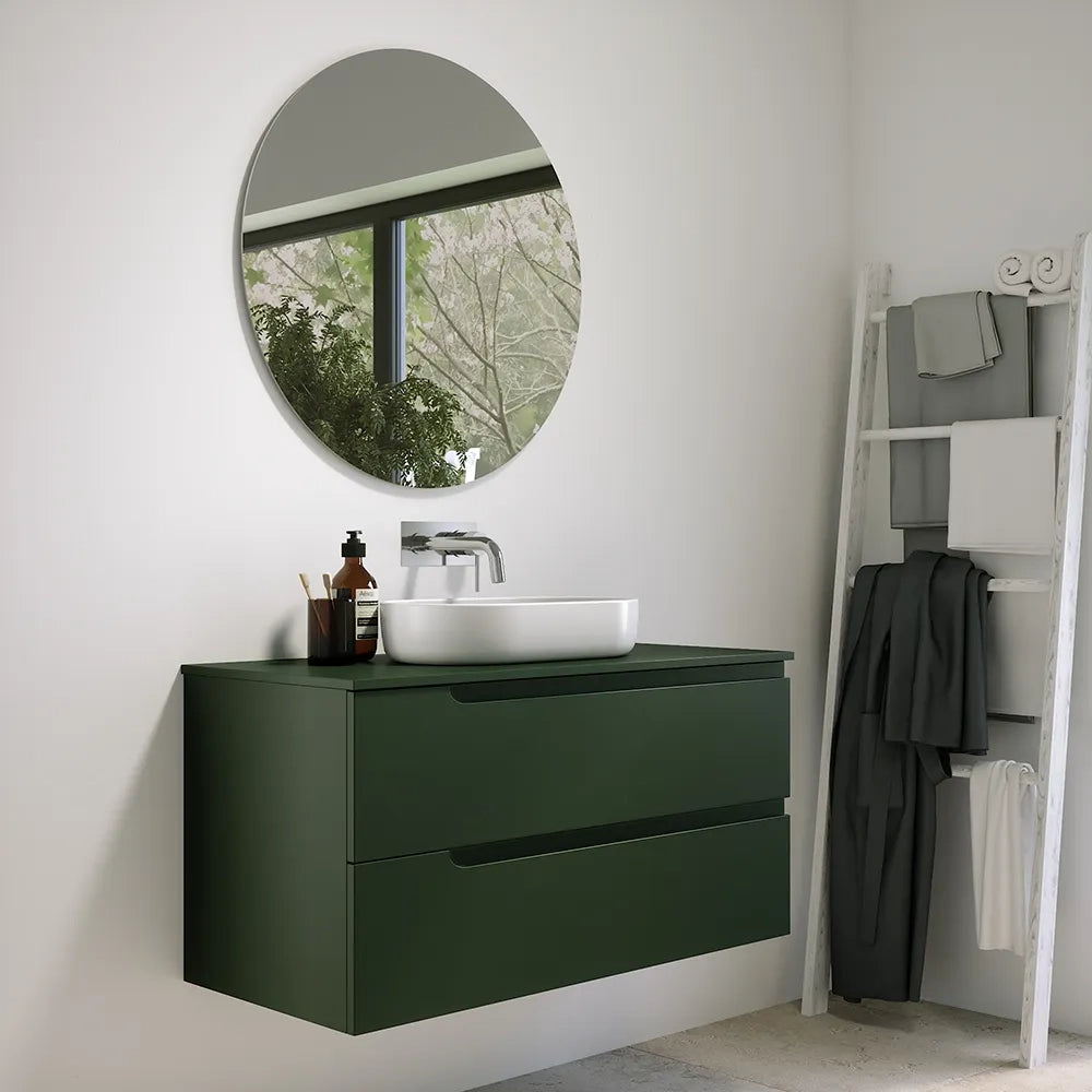 Mobile bagno sospeso 100 cm due cassetti verde foresta opaco con top | Ardenne