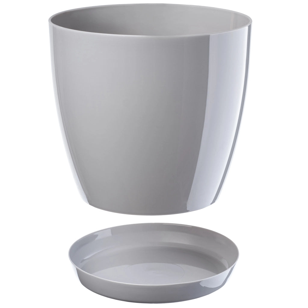 Vaso da fiori KADAX con sottovaso e coperchio in plastica, 23 cm, grigio, per fiori Kadax.
