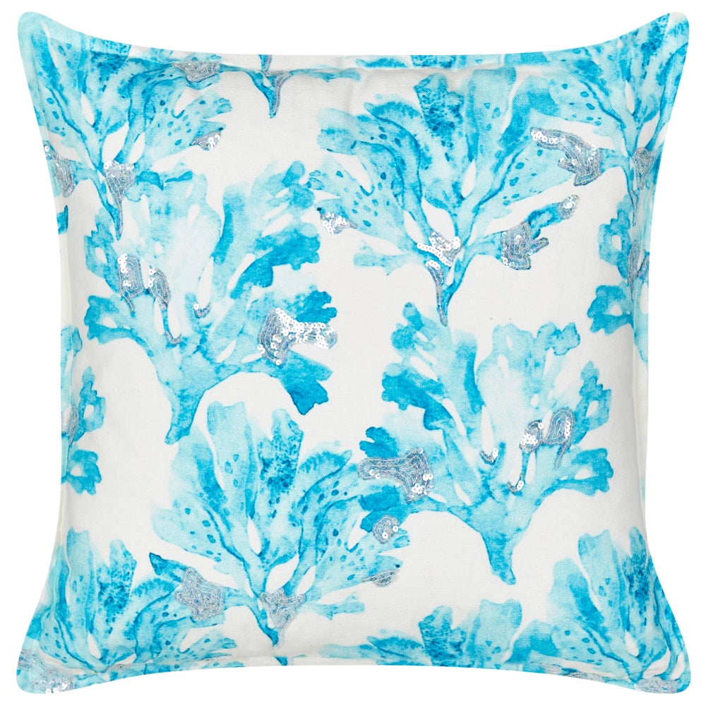 Cuscino in cotone bianco e blu con motivo corallo marino 45 x 45 cm accessorio camera da letto salotto