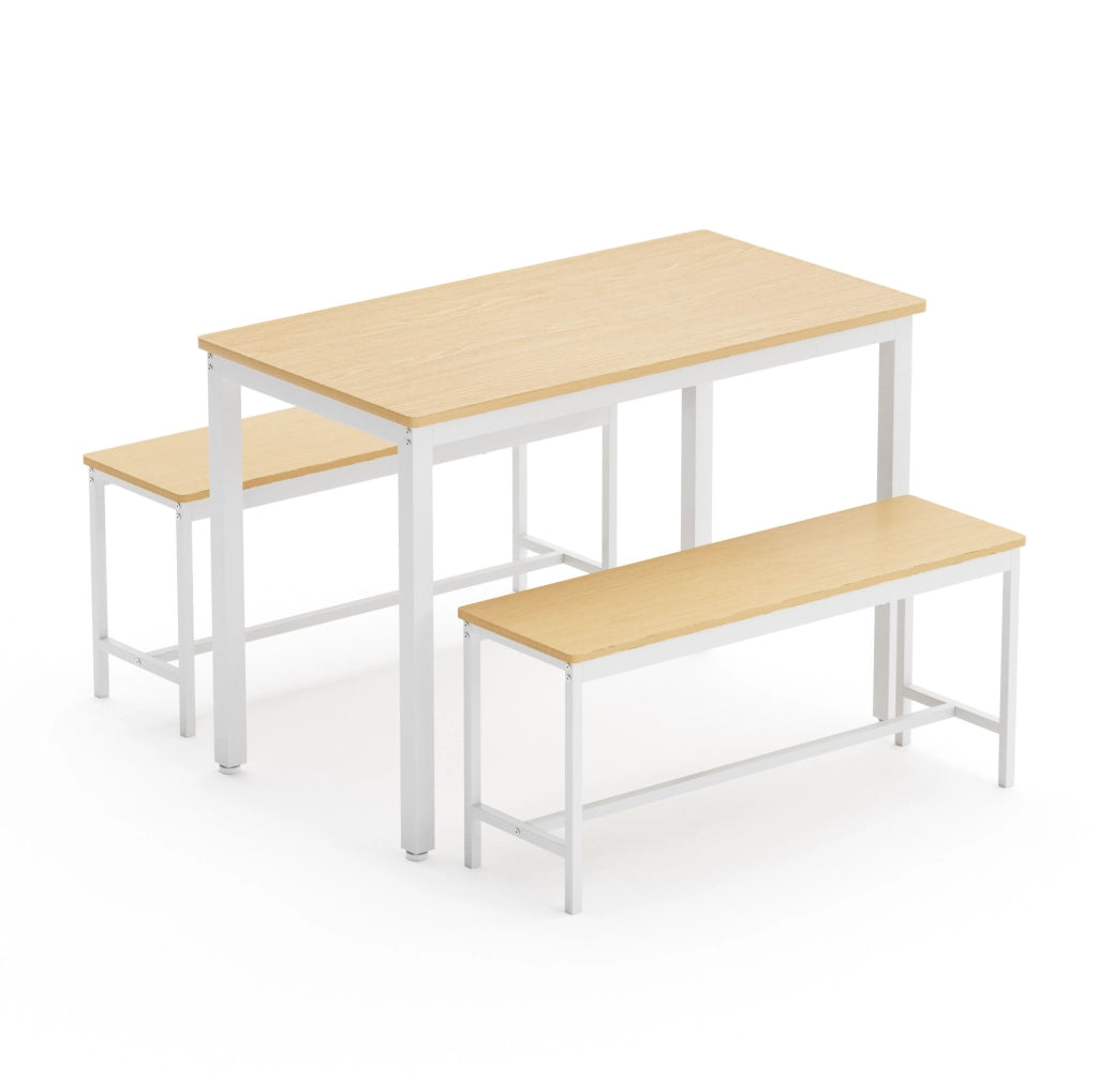 Set tavolo da pranzo con 2 panche 110x60 cm naturale e bianco