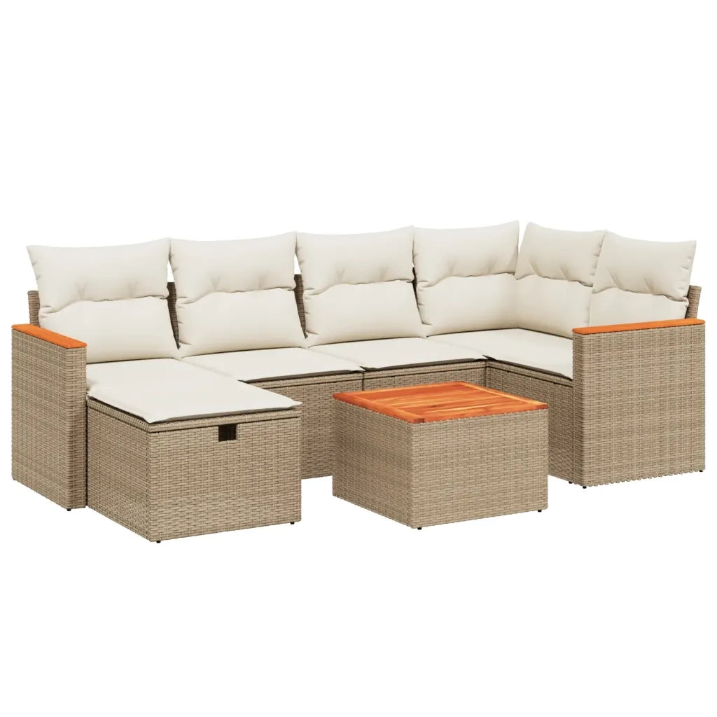 Set Divani da Giardino 7 pz con Cuscini Beige in Polyrattan