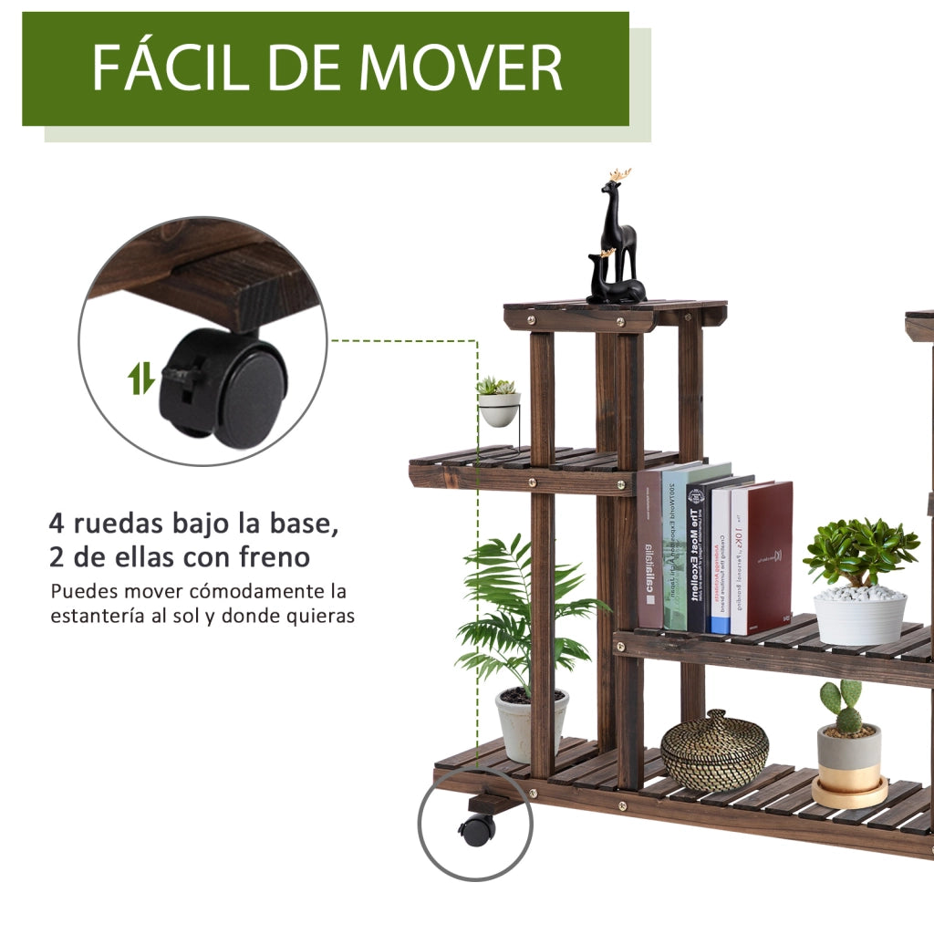 Portapiante a 4 Livelli con Ruote ¨C zephmum ¨C Marrone 123.5x33x80 cm