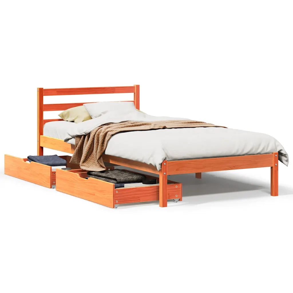 Letto senza Materasso Marrone Cera 100x200 cm in Legno di Pino
