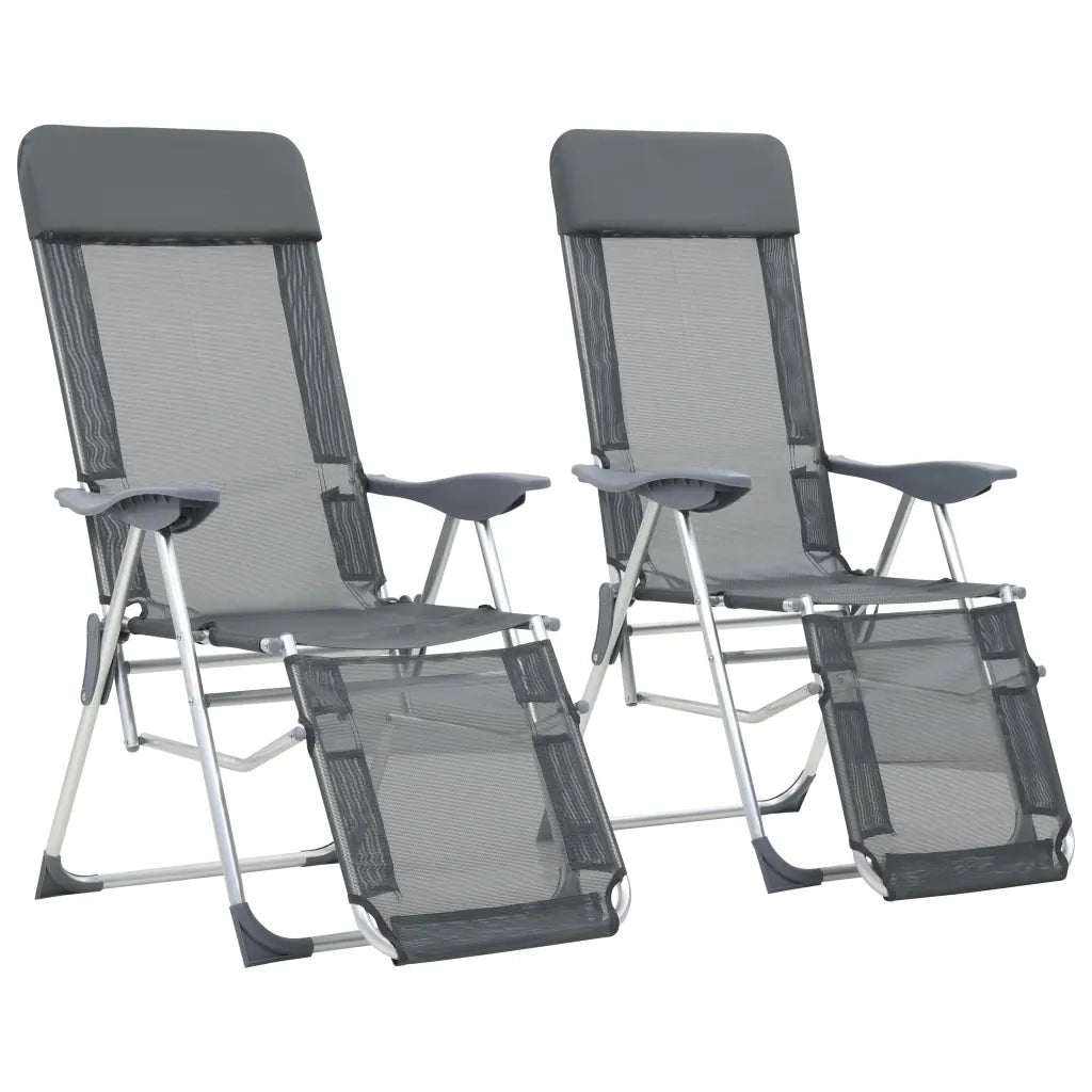 Sedie Campeggio Pieghevoli con Poggiapiedi 2pz Grigio Textilenecod mxl 73219