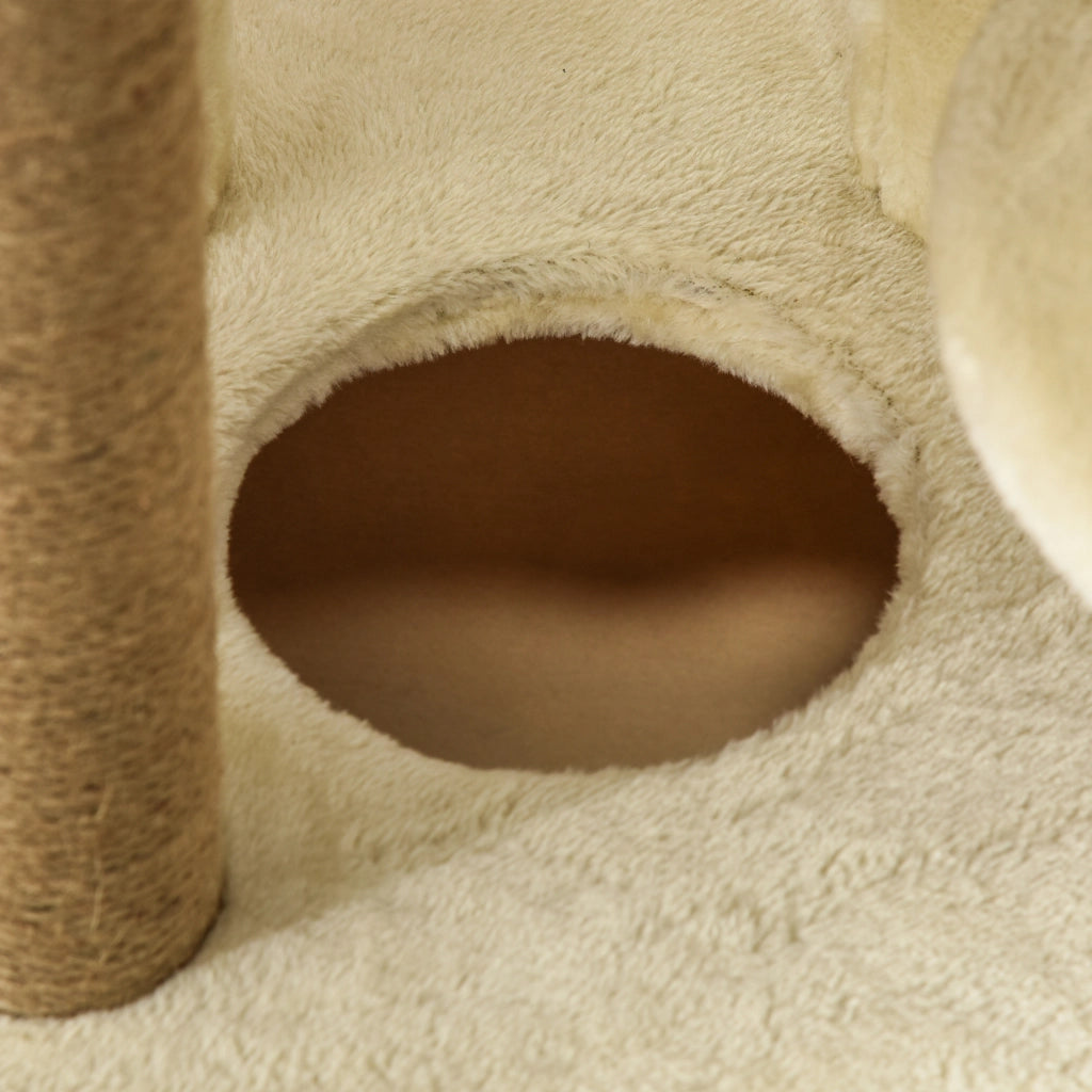 Albero Tiragraffi per Gatti Alto 136 cm con Cuccia Rimovibile Casetta e Lettino Pali in Iuta Beige