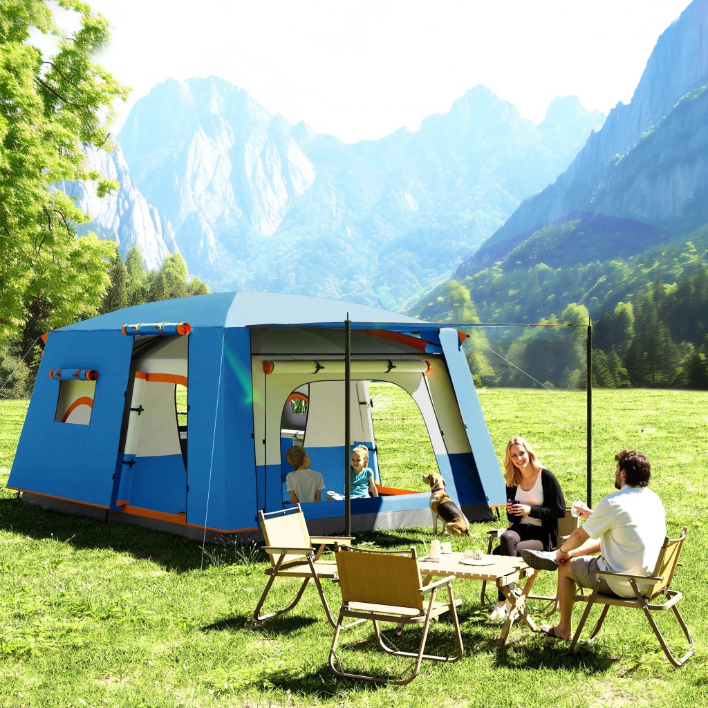Tenda da Campeggio 4 Persone 2 Camere Soggiorno Impermeabile 430x305 cm Grigio Blu ¨C zephmum