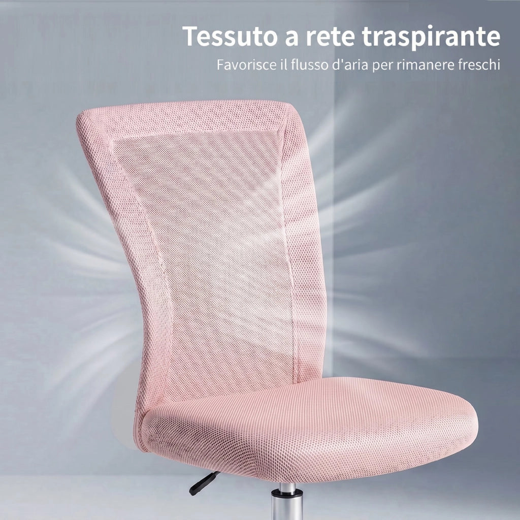 Sedia da Ufficio Ergonomica Girevole 43x58x90-100 cm Senza Braccioli in Tessuto Traspirante a Rete Rosa