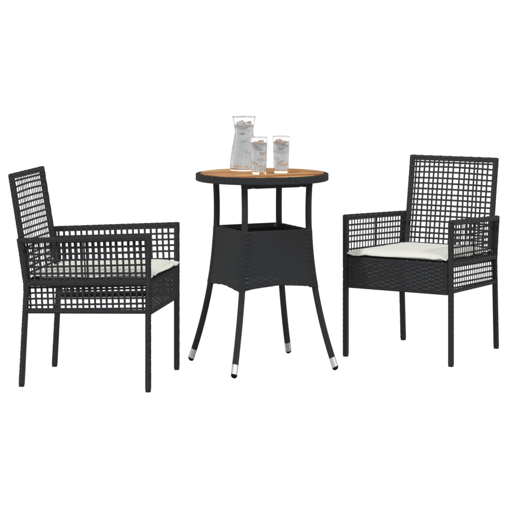 Set da Pranzo da Giardino 3 Pezzi Nero Polyrattan