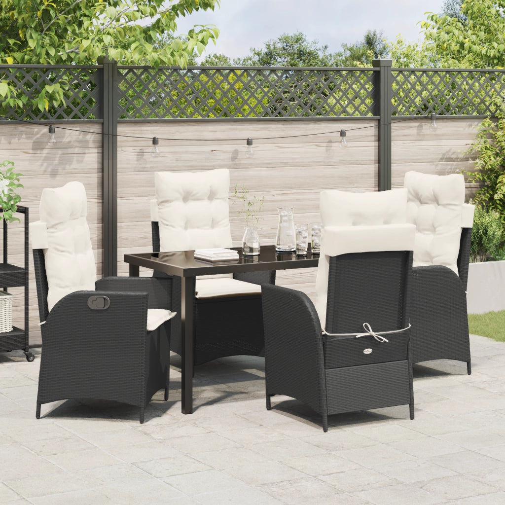 Set da pranzo da giardino 5 pezzi con cuscini in polyrattan nero