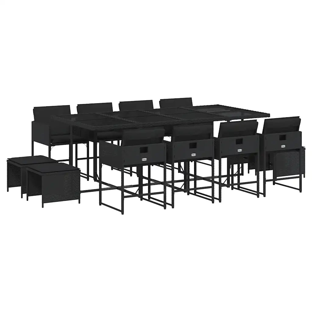 Set da Pranzo da Giardino 13pz con Cuscini Nero in Polyrattan 3211339