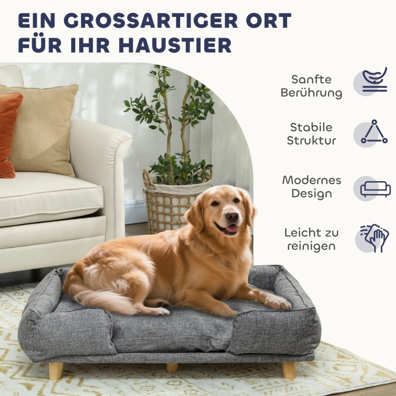 Letto per cani con cuscino sfoderabile e lavabile, gambe in legno rialzate, in poliestere, grigio scuro 96 × 66 × 24 cm