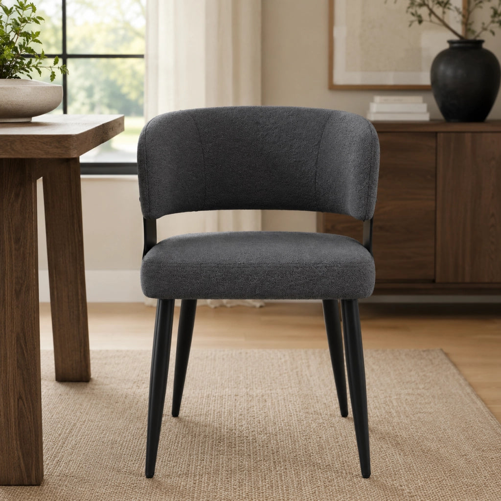 Sedia 59x46.5x81.5 cm ergonomica con schienale curvo in flanella e metallo grigio