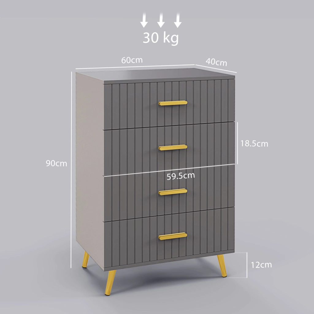 Cassettiera 4 Cassetti Design Moderno 60x40x90 cm in Legno e Alluminio Oro e Grigio Scuro