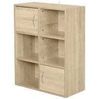 Libreria Scaffale in Legno, Mobiletto Multiuso con 3 Ripiani 4 Scompartimenti e 2 ante, 61.5x29.5x80cm