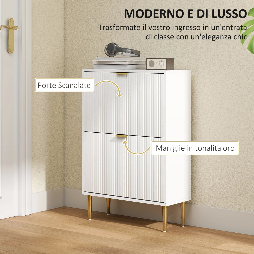 Scarpiera Slim con 2 Cassetti Ribaltabili per 12 Paia di Scarpe 60x24x91,5 cm Design Moderno in MDF Bianco