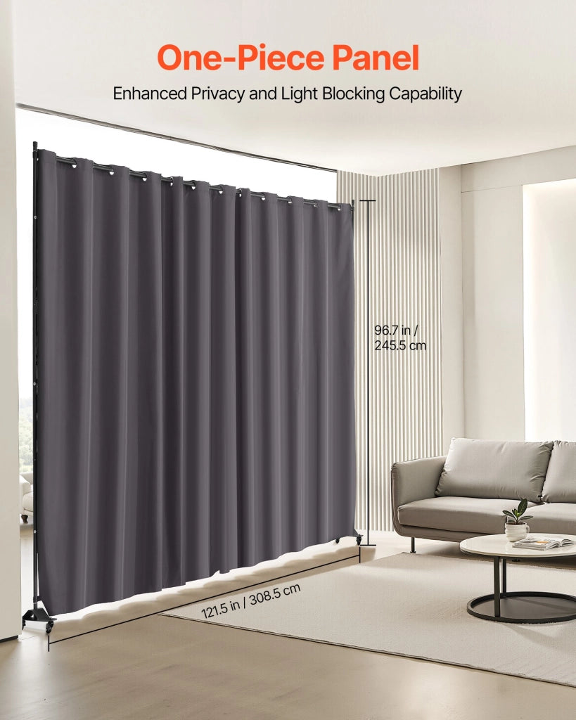 Pannello Divisorio per Ambienti con Ruote CLDMFGSH03 Schermo Privacy Portatile e Robusto per Casa e Ufficio Grigio 308,5x45x245,5 cm