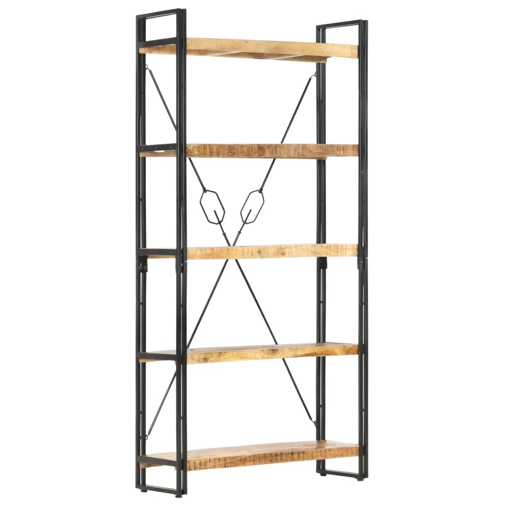 Libreria a 5 Ripiani-Scaffale per Libri-Mobile di Stoccaggio 90x30x180 cm in Legno Massello di Mango