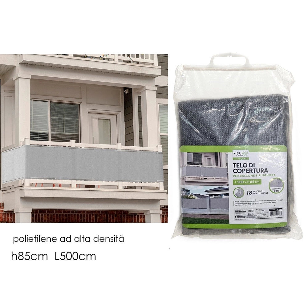 Trade Shop - Telo Copertura Ringhiera Balcone Grigio 85x500cm Frangivista Protezione Vento Polietilene -