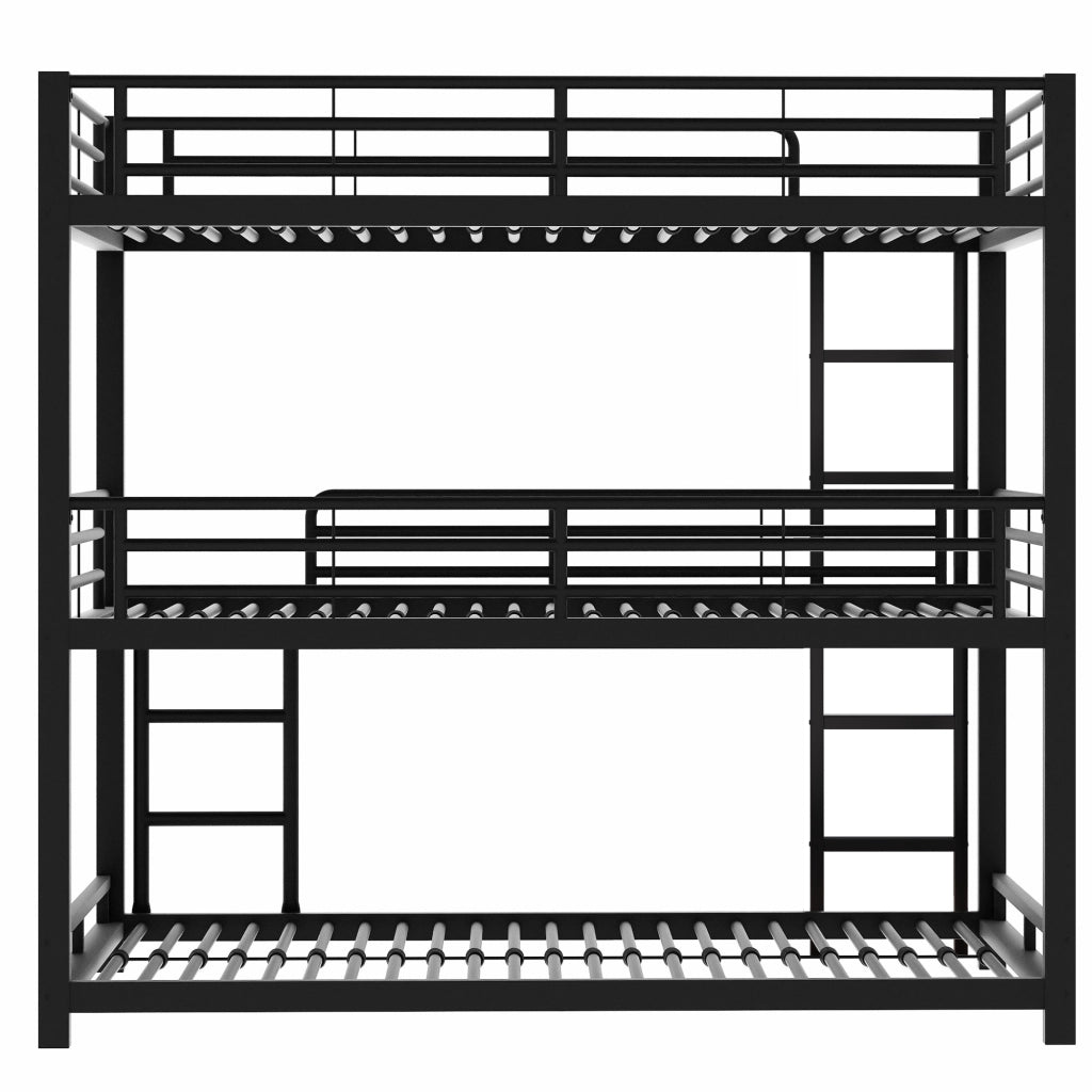 OKWISH Letto a Castello 90×200 cm, Letto 3 Posti con Scala Fissa, Sponde di Sicurezza e Salvaspazio, senza Materasso, Nero