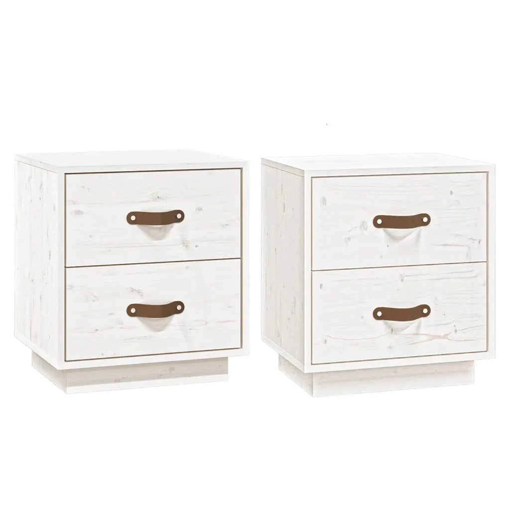 Comodini Bianchi 2 pz 40x34x45 cm in Legno Massello di Pino 818328