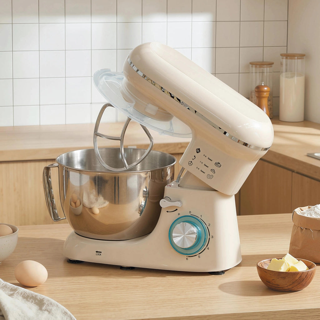 Impastatrice 4,5L 1300W 6 Velocita' ¨C zephmum ¨C Acciaio Inossidabile Beige