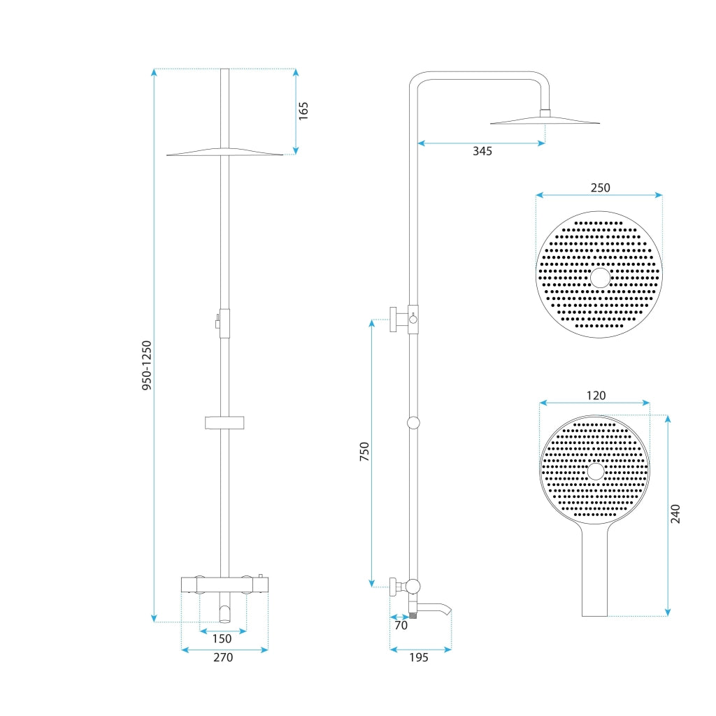 Set Doccia Da Incasso Con Termostatato Lungo Diamond Chrome