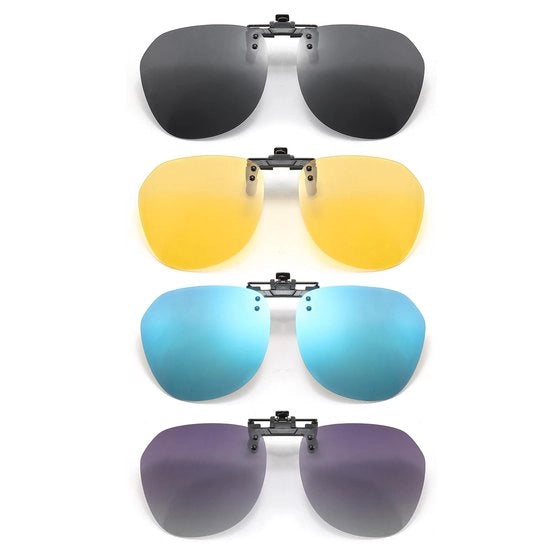 Clip-on Zonnebrille Gepolarizzato - 4 Pezzi - Occhiali con Chiusura a Sbatte - Adatto per la Guida in Auto - Sport All'Aperto - Notturno/Grigio/Azzurro Ghiaccio/Nero