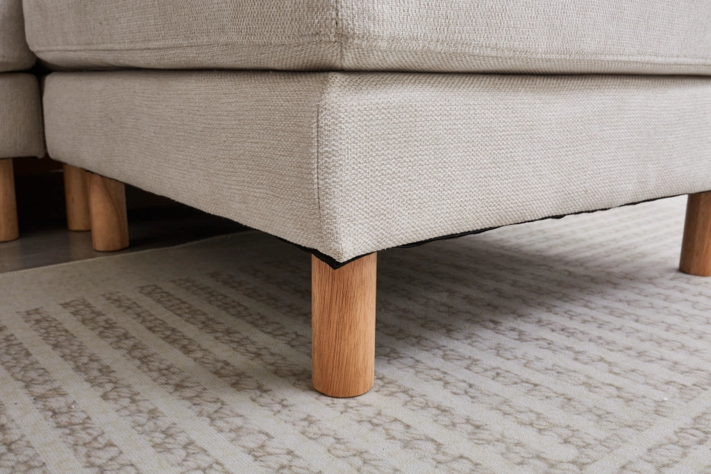 Divano Angolare 3 Posti con Poggiapiedi ¨C MINIMAL ¨C Beige, Tessuto Poliestere, Gambe Massello, 235x152x78 cm