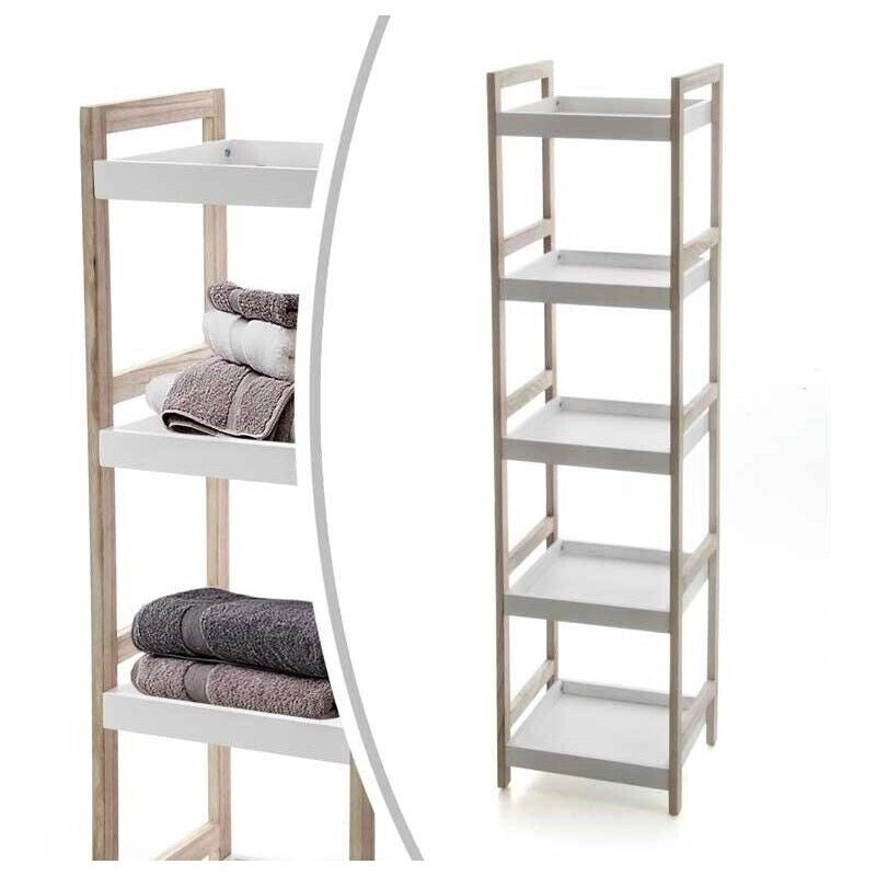 MAURY'S SCAFFALE IN LEGNO BIANCO DA BAGNO CON 5 RIPIANI 33X30X130 CM