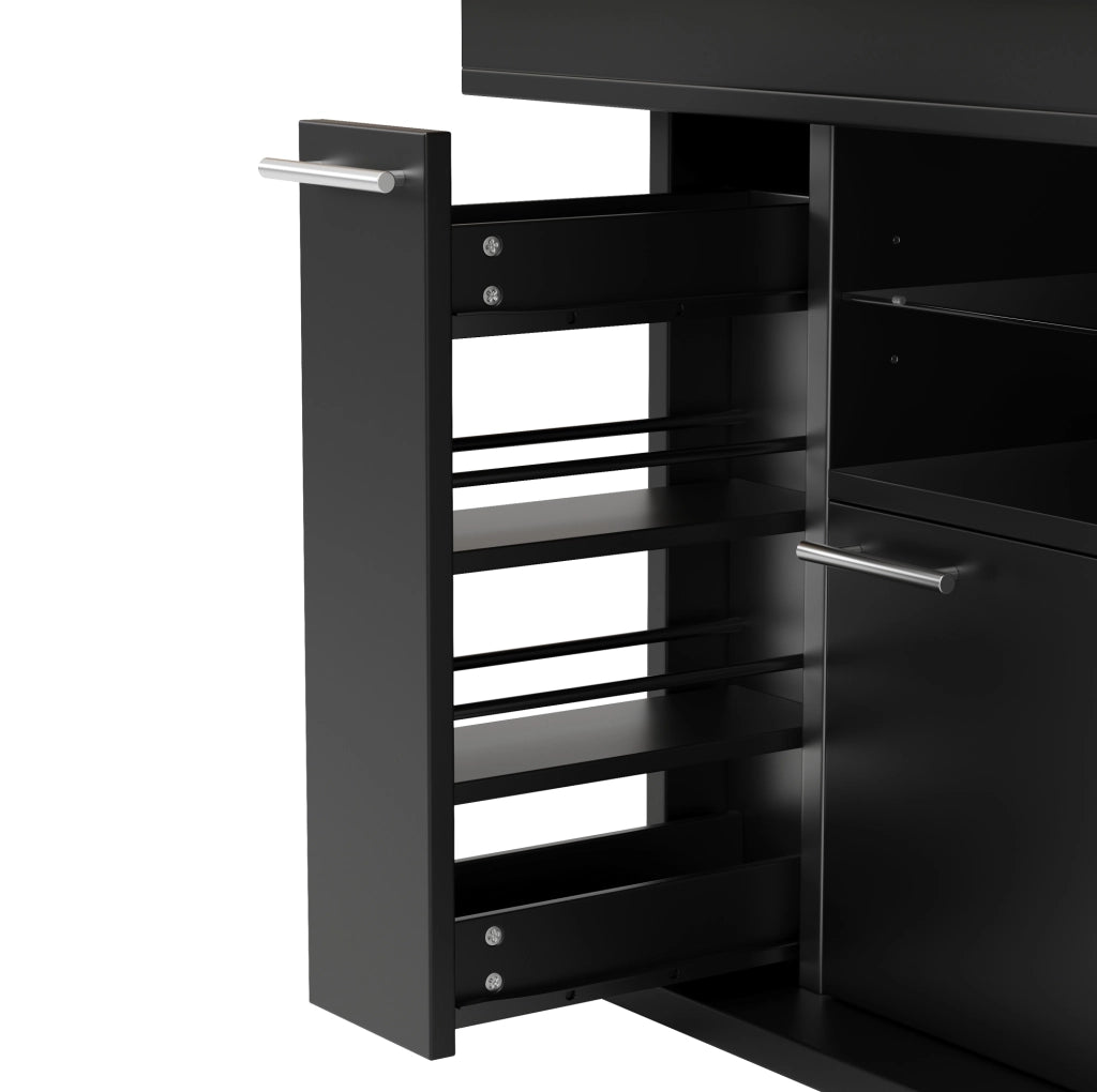 Tavolo da pranzo allungabile 110-140x80x77.2 cm con spazio contenitivo e luci LED in MDF nero