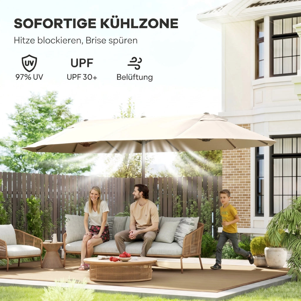 Ombrellone XXL con manovella ¨C zephmum ¨C Beige Poliestere 455x270x240