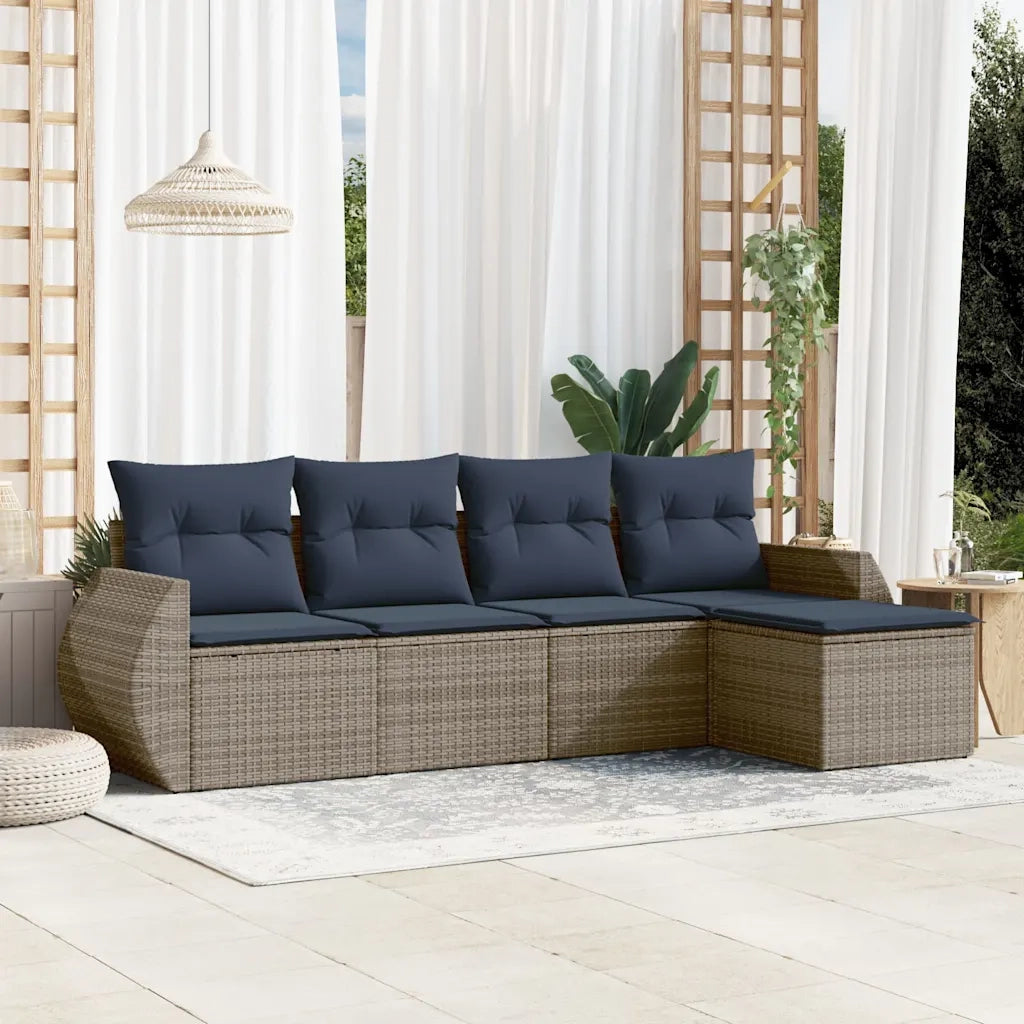Set Divani da Giardino 5 pz con Cuscini Grigio in Polyrattan 3221290