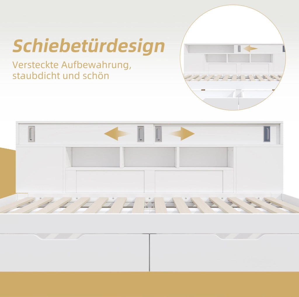 Letto contenitore 140x200 cm in MDF bianco con cassetti