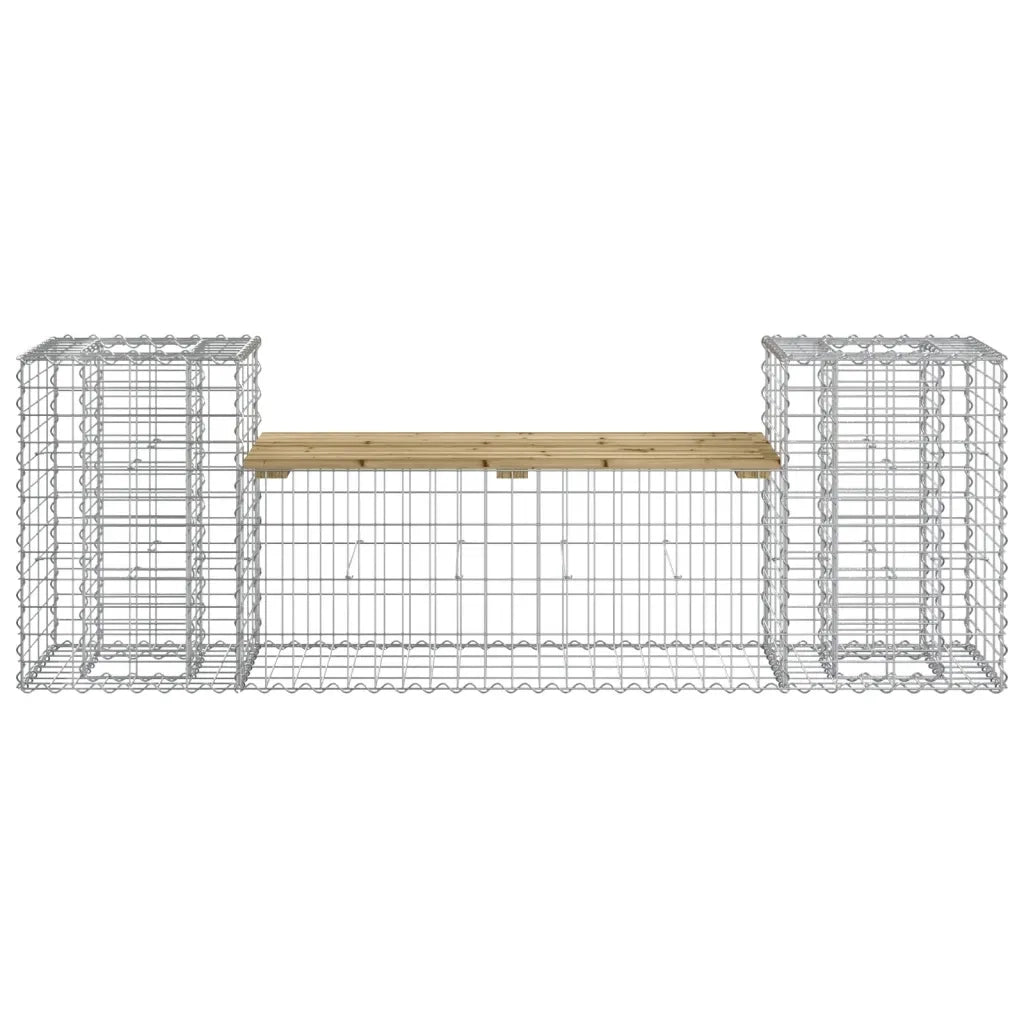 Panca da Giardino Design Gabbione-Sgabello-Panca da esterno 183x41x60,5cm Pino Impregnato