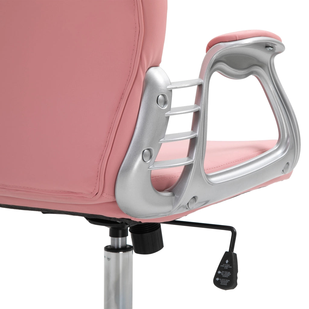 Sedia da ufficio con altezza regolabile e imbottitura morbida in pelle rigenerata rosa 59,5 × 60,5 × 93-103 cm