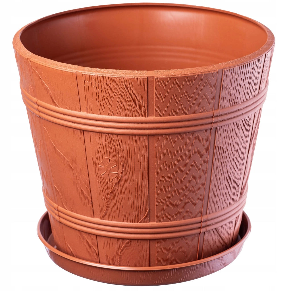 Vaso da fiori KADAX da 30 cm con coperchio effetto legno e supporto in plastica.