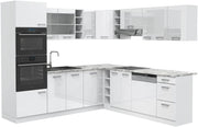 Cucina angolare completa R-Line, Bianco lucido, 247 x 46 cm senza piano di lavoro, per disposizione flessibile ed espansione modulare