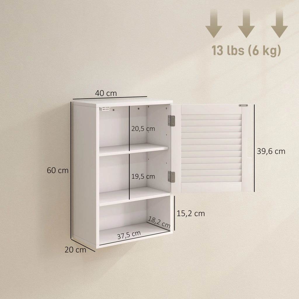 Armadietto da bagno sospeso con ante a doghe e ripiano regolabile ¨C zephmum ¨C bianco 40x20x60cm