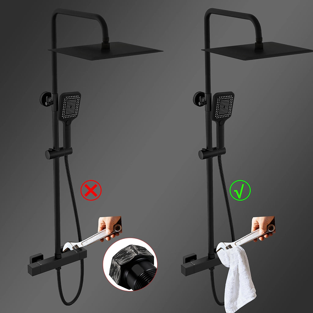Grande soffione doccia 30x30cm con miscelatore termostatico e doccetta 25x10cm, nero