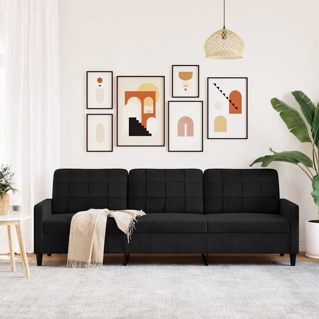 Divano | Divano da soggiorno | Sofa a 3 Posti Nero 210 cm in Velluto