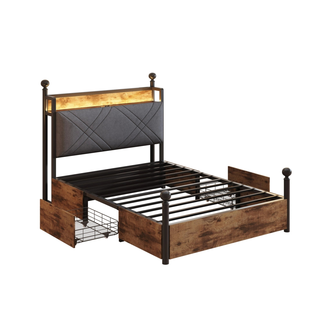 Letto singolo a baldacchino ULEVR 90x190 cm con LED, prese USB e Type-C, 2 cesti laterali