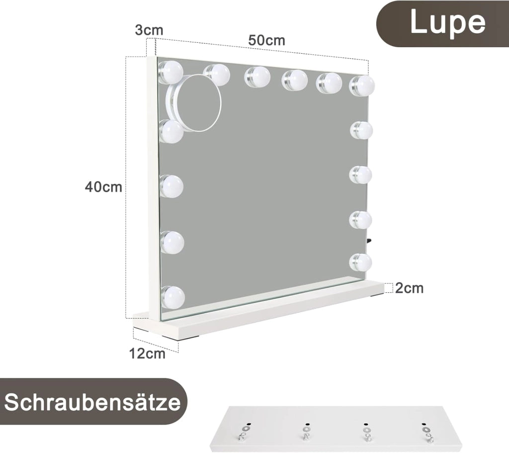 ZMH Specchio da trucco illuminato 50x40cm regolabile con 3 modalità luce colore per tavolo da trucco