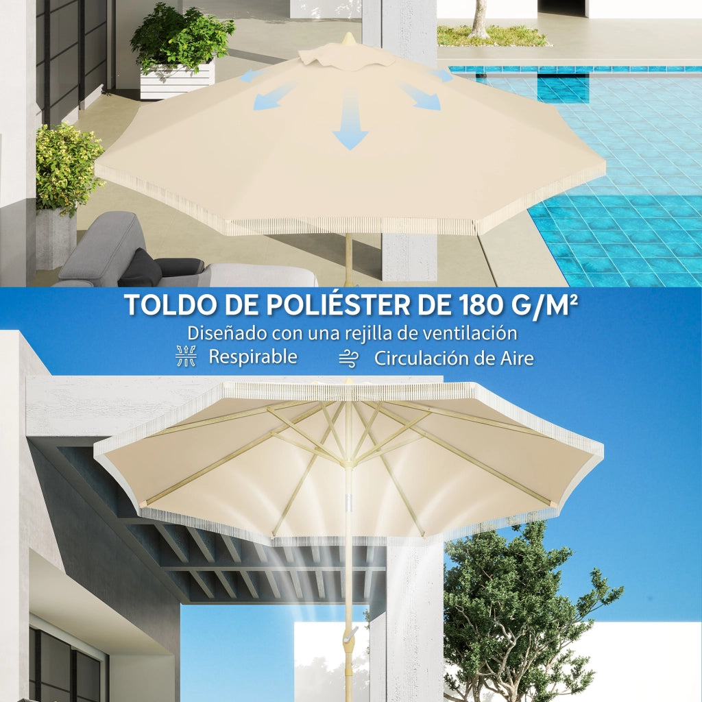 Ombrellone da giardino con manovella e frange ¨C zephmum ¨C crema ?265x244 cm
