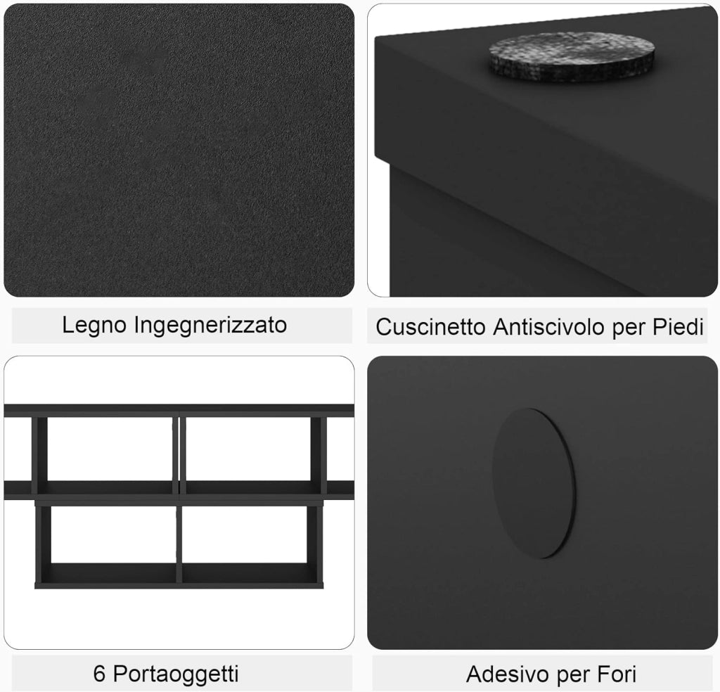 Mobile Porta TV Combinabile con Ripiani Aperti, per TV Fino a 65 Pollici, Mobile TV di Legno per Camera da Letto, Soggiorno, Capacità di Carico Massima 80 kg, 134-180 x 30 x 43 cm (Nero)