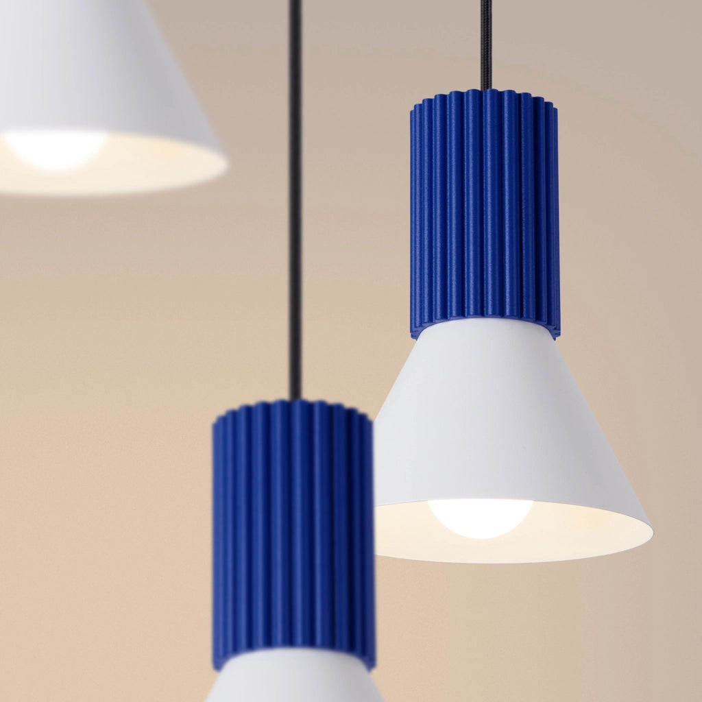 Sospensione tripla moderna ultramarina/bianco E14 MOLDEA